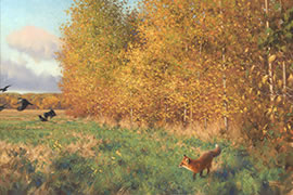 Fox And Crows Painting, autumn fields, fall colours, colors