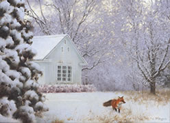 Bois de riverain, Fox in winter, oil painting