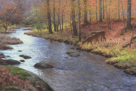 Soft River Sounds painting, woodland deer